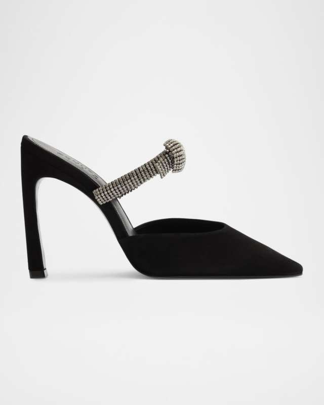 Pearl Suede Crystal-Knot Mule Pumps